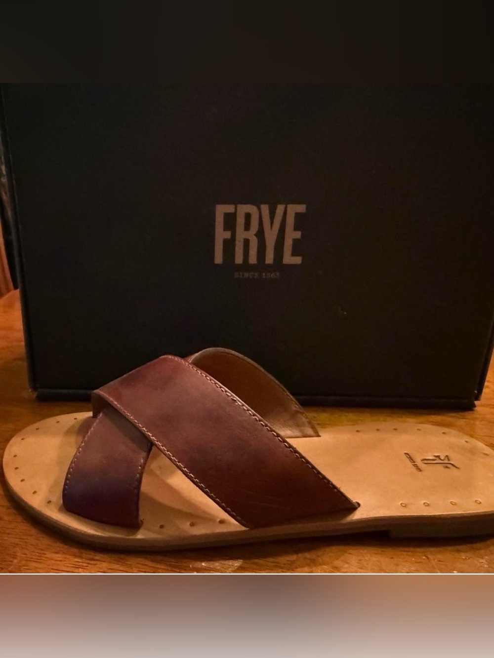 FRYE Women’s New 9.5 Brown Leather Cross-Strap Slide Sandal